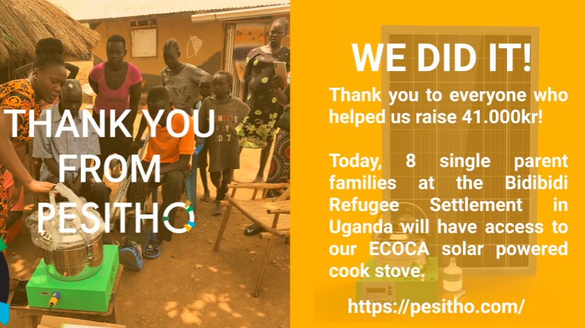 Thank you to <a href="/Sustainary/">Sustainary Health</a> for your incredible guidance during this crowdfunding process. And to <a href="/CrowdfundCoops/">Coop Crowdfunding Alerts</a> in Denmark for providing an awesome platform for us. We did it!

#crowdfunding #ThankYou #cleancookstoves #empowerwomen #solarpowered