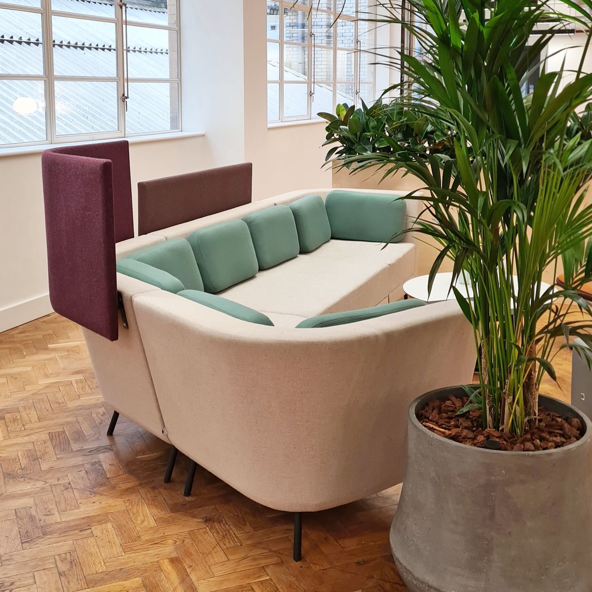 The soft, organically inspired shapes of the 'Circe' sofa create welcoming #seating landscapes. The additional of optional screens create a sense of #comforting enclosure in open-plan spaces, elevating the sofa to a functional space divider.