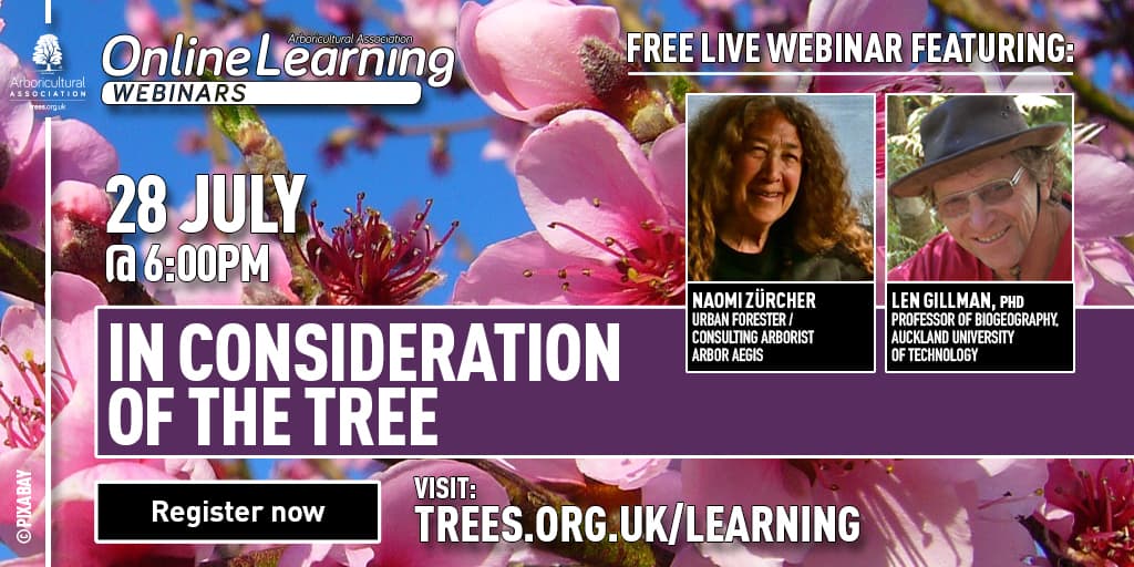 Really looking forward to this <a href="/ArbAssociation/">Arboricultural Association</a> Wednesday Webinar tomorrow, returning after a short break! Two really interesting presentations from Naomi Zurcher and Len Gillman for you to enjoy - hope to see you there at 6pm UK time #TreeTwitter

us02web.zoom.us/webinar/regist…