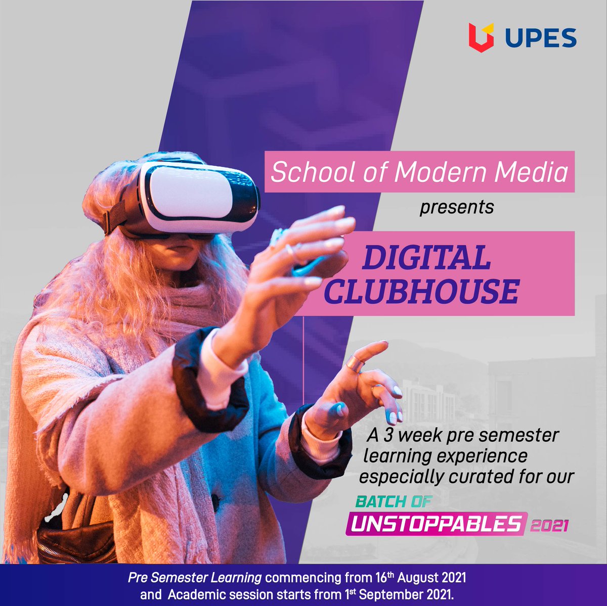UPESDehradun's tweet photo. UPES is excited to welcome the batch of Unstoppables 2021 to the Pre Semester Learning! This year, for the #PreSemesterLearningAtUPES, each school focuses on a chosen theme with carefully crafted sessions and events that will help students transition into college life with ease. https://t.co/uGhTJViXvQ