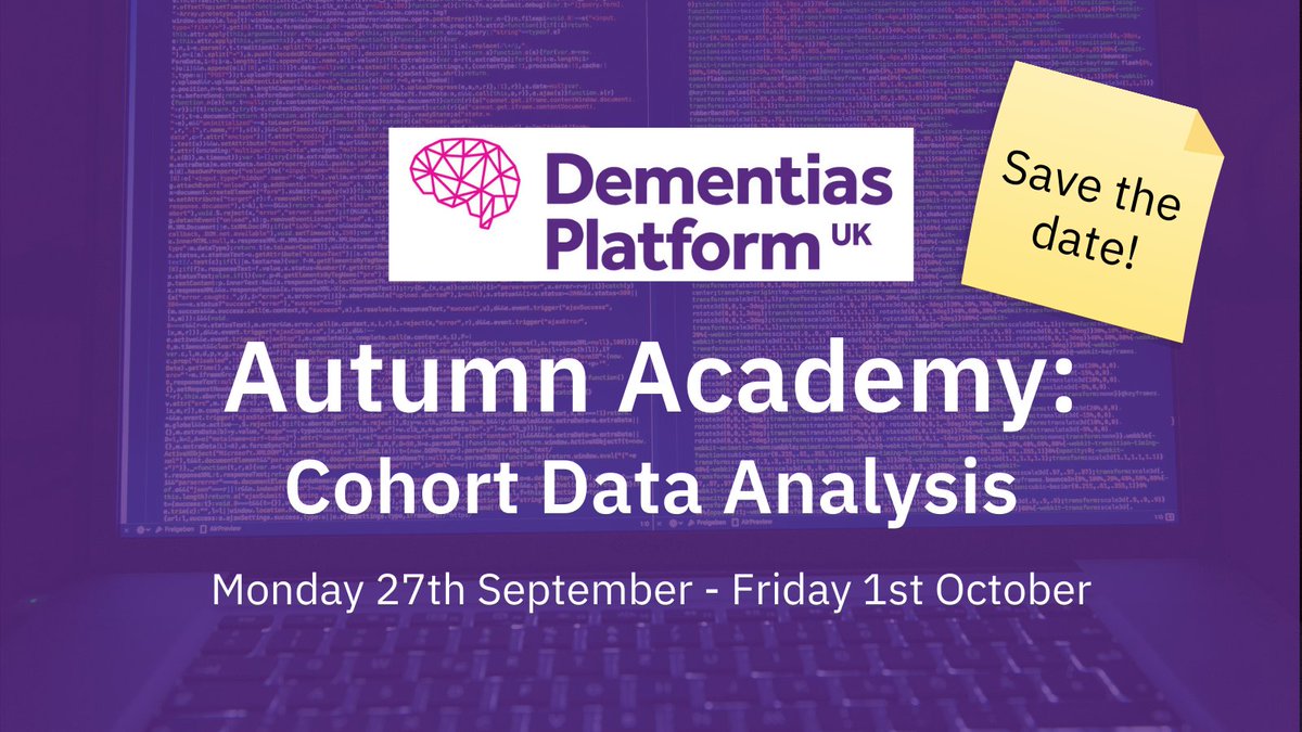 📢 Introducing DPUK's all-new Autumn Academy!

🧑‍💻 Aimed at experienced data analysts, this week of expert lectures, presentations and group workshops will give researchers in-depth insight into advanced cohort analysis techniques.

📆 27 Sep–1 Oct. Full details to follow...