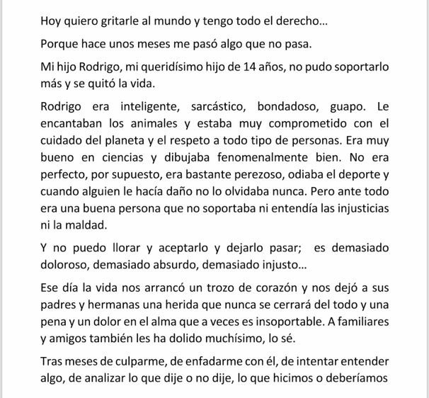 Irene Pujol (@i_athenea) on Twitter photo Hace poco más de 5 meses, la #depresión se llevó a mi hermano poco antes de que llegara a cumplir los 15 años. 
Ayer, mi madre fue capaz de expresar mucho de lo que sentimos al respecto. Abro hilo con sus palabras. 
No queremos que su muerte y nuestro dolor sea en vano ⬇️
(1) Hace poco más de 5 meses, la #depresión se llevó a mi hermano poco antes de que llegara a cumplir los 15 años. 
Ayer, mi madre fue capaz de expresar mucho de lo que sentimos al respecto. Abro hilo con sus palabras. 
No queremos que su muerte y nuestro dolor sea en vano ⬇️
(1)