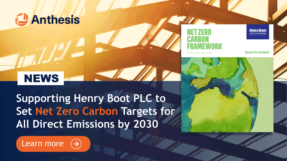 We're pleased to share that Anthesis has supported the development of <a href="/HenryBootPLC/">Henry Boot</a>'s Net Zero Carbon Framework, including setting reduction targets to achieve Net Zero by 2030.

Find out more here - bit.ly/3f2N3ml

#netzero #NZCarbonFramework #targets