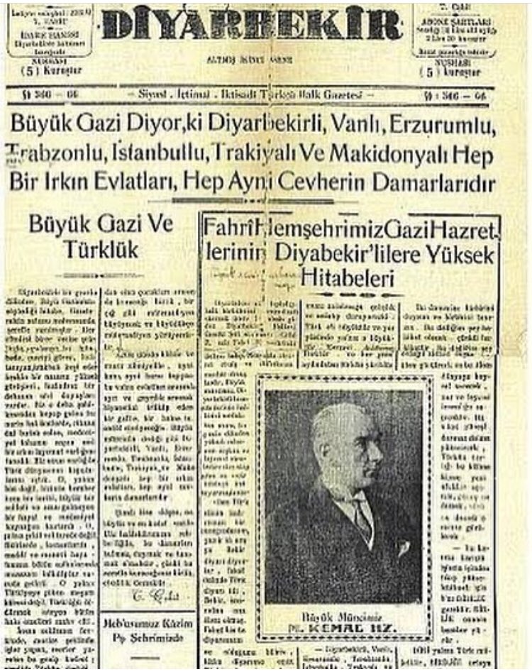 “Diyarbakırlı, Vanlı, Erzurumlu, Trabzonlu, İstanbullu, Trakyalı ve Makedonyalı hep bir ırkın evlatları, hep aynı cevherin damarlarıdır.”

-Gazi Mustafa Kemal Atatürk.

#tarih