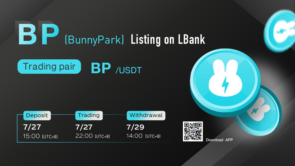 LBank_Exchange's tweet photo. 🔥 New #listing

💫 $BP(BunnyPark) will be Listed on LBank @BunnyPark_BSC 

BunnyPark, a new, secure DeFi+NFT SaaS (Software as a Service) application with opportunity and fun, is deployed on the Binance Smart Chain.

❤️ Details: https://t.co/kWiq7RIkzt

#crypto #BSC #Defi https://t.co/FLKXmofZIy