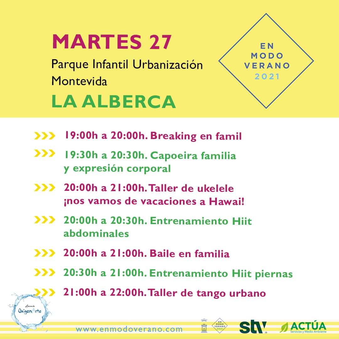 AOxigenarte's tweet photo. 📢 ¡Hoy visitamos la #UrbanizaciónMontevida y sus preciosos parques, una pasada! 😍

👉Break dance, capoeira, ukelele, tango, deporte y baile en familia, al aire libre‼️

Actividades gratuitas del Programa #EnModoVerano

¡Os esperamos!! 🤗

#LaAlberca
@AytoMurcia @parquesdemurcia https://t.co/FNTVUhAJa7