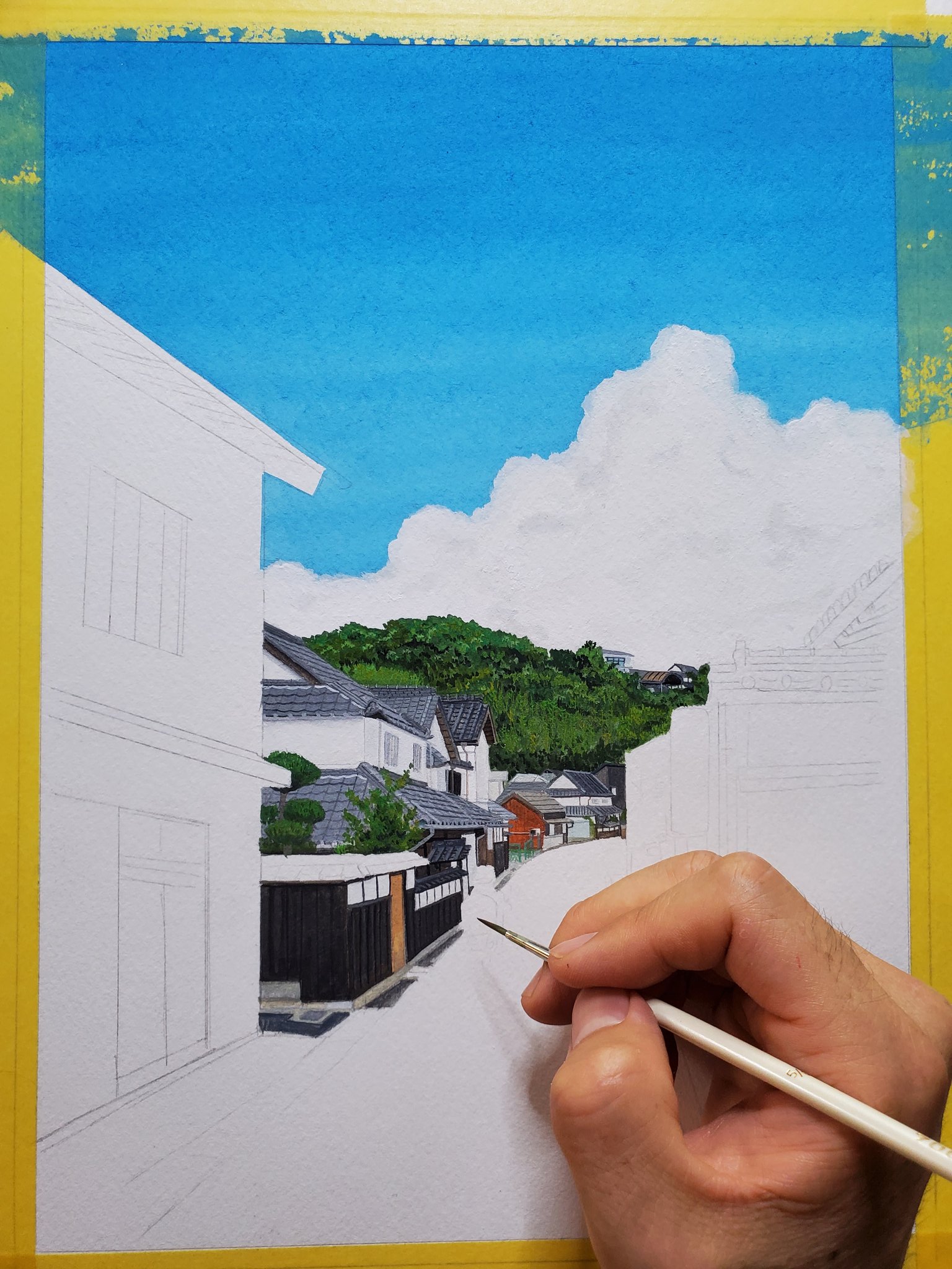 須飼秀和 今日は良い感じで制作が出来ています イラスト 絵 風景画 水彩画 夏 Illustration ポスターカラー T Co Jblskt9qss Twitter