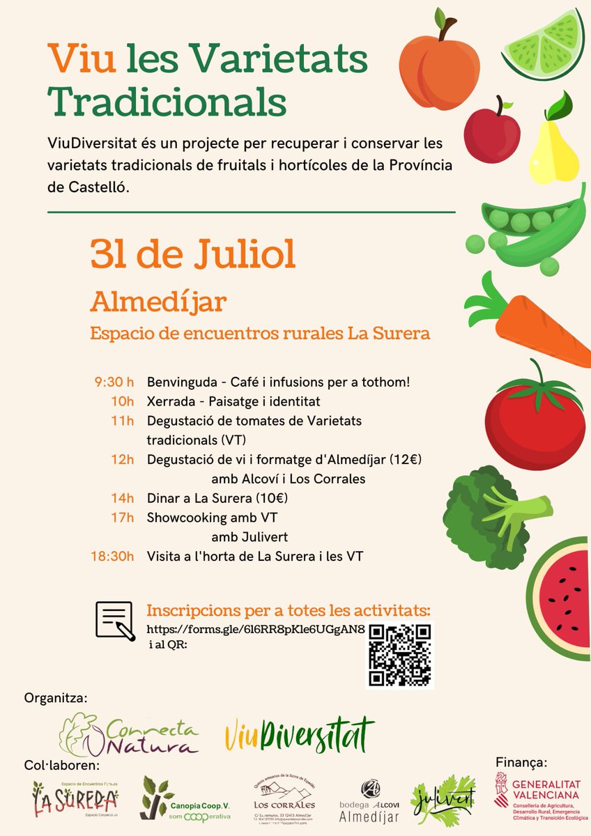 ViuDiversitat és  un projecte per recuperar i conservar les varietats tradicionals dels fruitals i hortícoles de Castelló. 31 de JULIOL a Almedíjar.