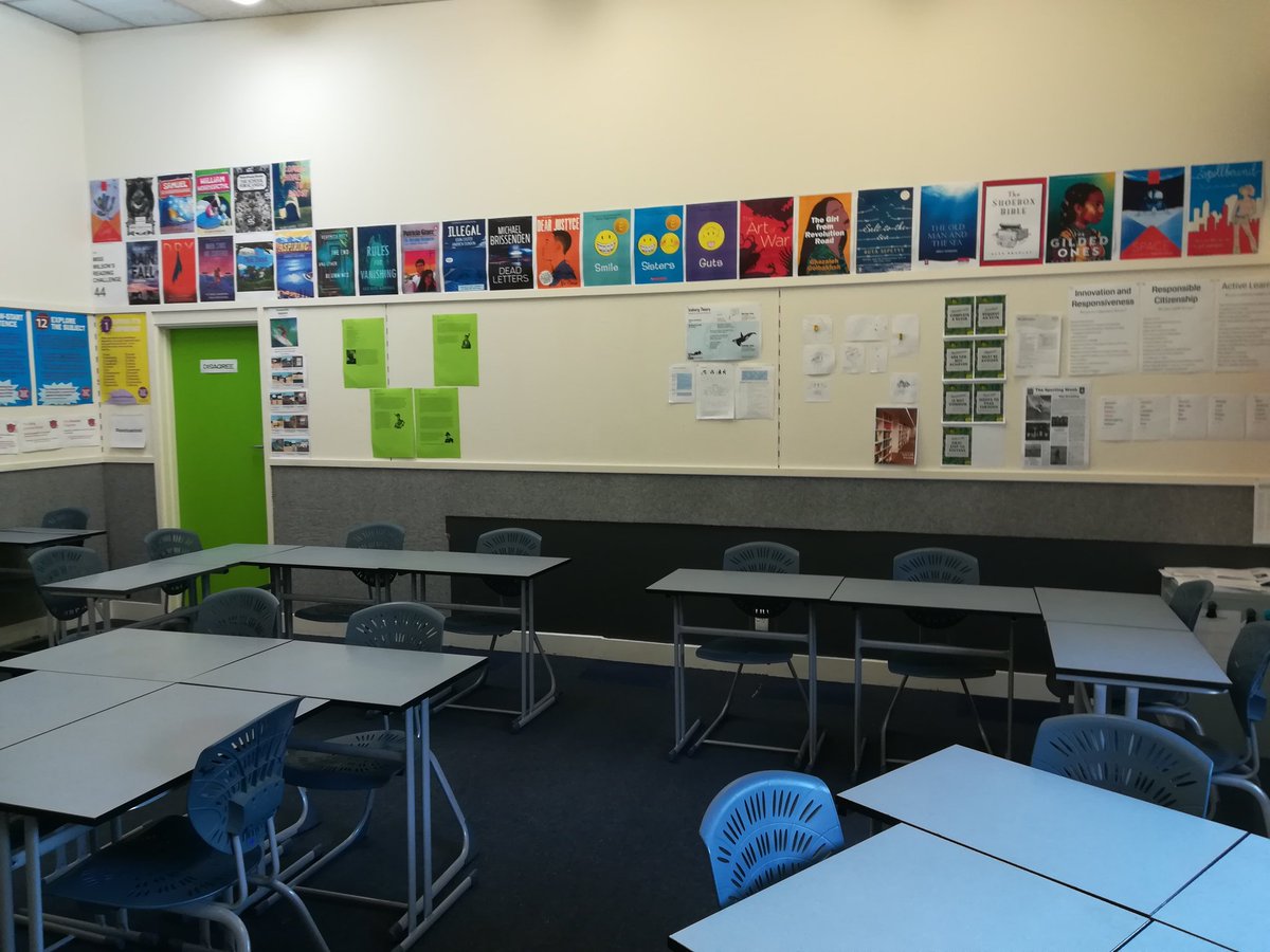 My 'books read' display is finally taking form and is 'on track'. Perhaps it is better than the ol' movie posters all over the wall? One student comment was 'They're all kids' books.' He exaggerates - only three are. #NZBFC630