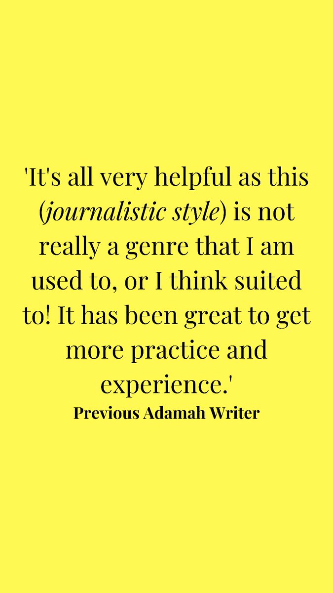 Adamah_Media's tweet image. Do you have a topic you feel passionate about? A niche interest that you think others would be interested in? An opinion on one of life's big (or not so big) issues that you'd like to share? Get in touch 💛

#adamahmedia #constructivejournslism #studentwriters #journorequest