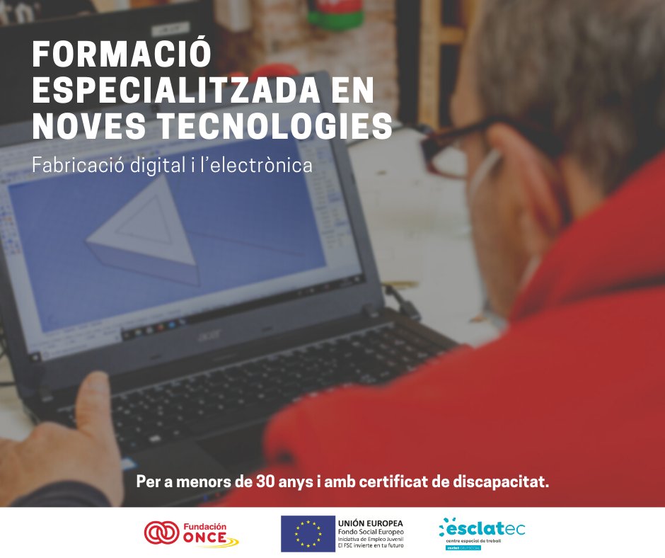 AEsclat's tweet photo. 📢 Esclatec ofereix el pròxim mes  de setembre una formació 100% subvencionada i especialitzada en noves tecnologies de fabricació digital i introducció a l’electrònica adreçades a persones amb discapacitat.

▶️ Més informació: 
https://t.co/y18IYMSCjt 

@_dincat @fepccat https://t.co/oLHNNjKhcQ