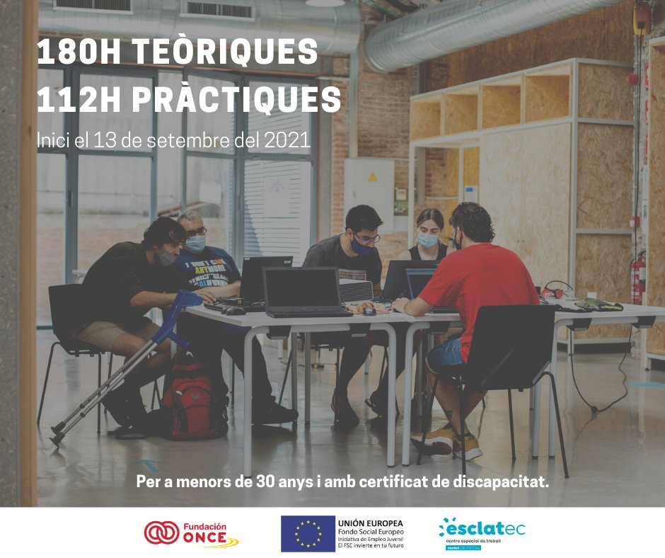 AEsclat's tweet photo. 📢 Esclatec ofereix el pròxim mes  de setembre una formació 100% subvencionada i especialitzada en noves tecnologies de fabricació digital i introducció a l’electrònica adreçades a persones amb discapacitat.

▶️ Més informació: 
https://t.co/y18IYMSCjt 

@_dincat @fepccat https://t.co/oLHNNjKhcQ