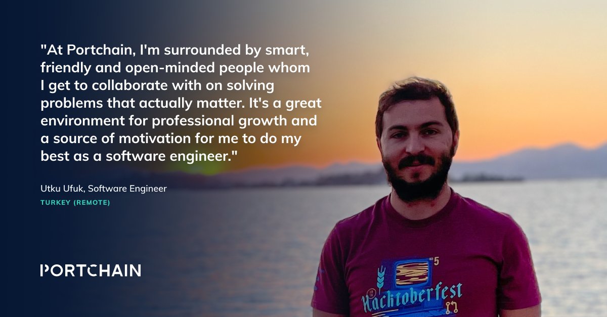 DRIVING IMPACT THROUGH PROBLEM-SOLVING
Hear why Utku, our Software Engineer based in Turkey, is working at Portchain. Read more about a career with us here: hubs.la/H0Sxzwf0

#employeestories #remoteworking #hiring #AI #optimization #shipping #digitalization