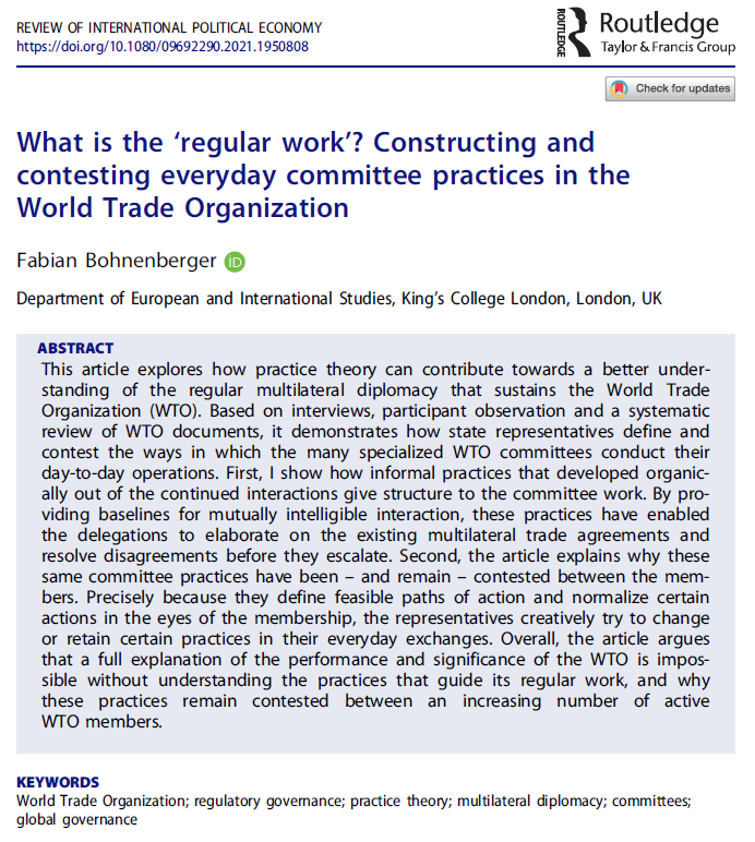 Fabian Bohnenberger (@bohnenbergerf) on Twitter photo My article on #trade #diplomacy in the #WTO committees is finally published in <a href="/RIPEJournal/">Review of International Political Economy</a>
Read it here: tandfonline.com/doi/full/10.10…
Let me know if you need access. My article on #trade #diplomacy in the #WTO committees is finally published in <a href="/RIPEJournal/">Review of International Political Economy</a>
Read it here: tandfonline.com/doi/full/10.10…
Let me know if you need access.