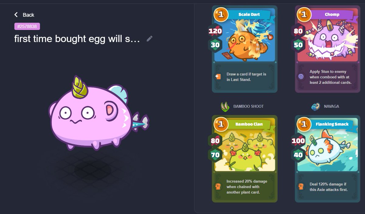 AxieMirror's tweet photo. Newborn from first bought egg. I like it, do you? https://t.co/5TClyCJ40A