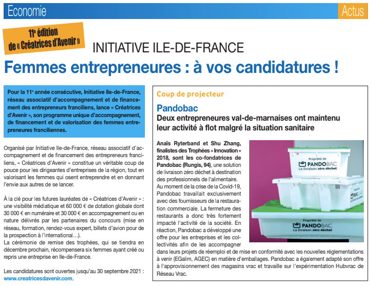 Pandobac (@pandobac_fr) on Twitter photo Pandobac apparaît à la page 20 dans le dernier numéro du Val-de-Marne, dans le cadre de l'initiative de <a href="/CreadAvenir/">Créatrices d'Avenir</a> !
#article #creatricesdavenir #zerowaste #zerodechet #entrepreneur Pandobac apparaît à la page 20 dans le dernier numéro du Val-de-Marne, dans le cadre de l'initiative de <a href="/CreadAvenir/">Créatrices d'Avenir</a> !
#article #creatricesdavenir #zerowaste #zerodechet #entrepreneur