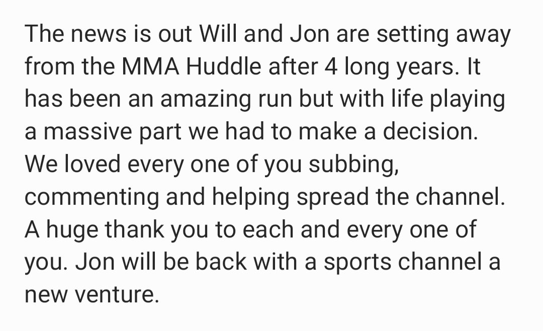 The news is out, we thank you, we love you we will miss you. It has been an amazing 4 years. <a href="/WillMartinMMA/">Will Martin</a> <a href="/MMAFERGUSON1/">Jon Ferguson</a> can't thank you enough. ❤😭