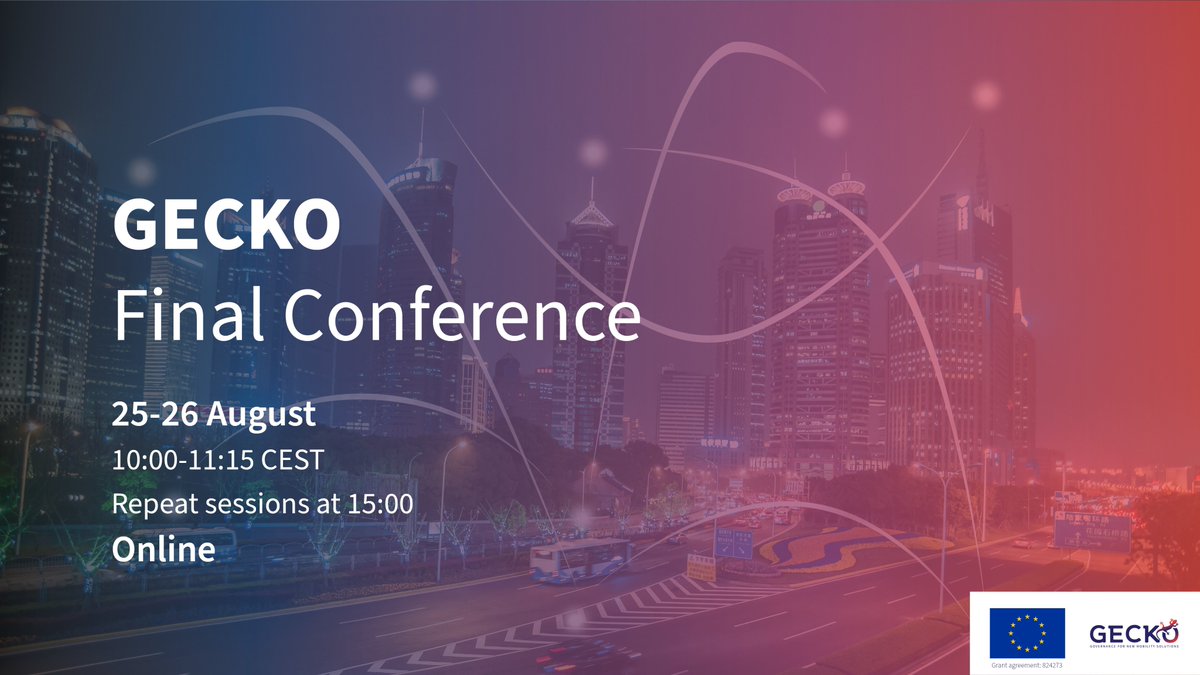 📢#GECKO final conference is approaching!
Join us on 25-26 August 2021 and don't miss the chance to get to know first hand GECKO'S📈results and 📚recommendations for the mobility sector on emerging disruptive innovations.

Register and check our programme➡️h2020-gecko.eu/news-events/ne…