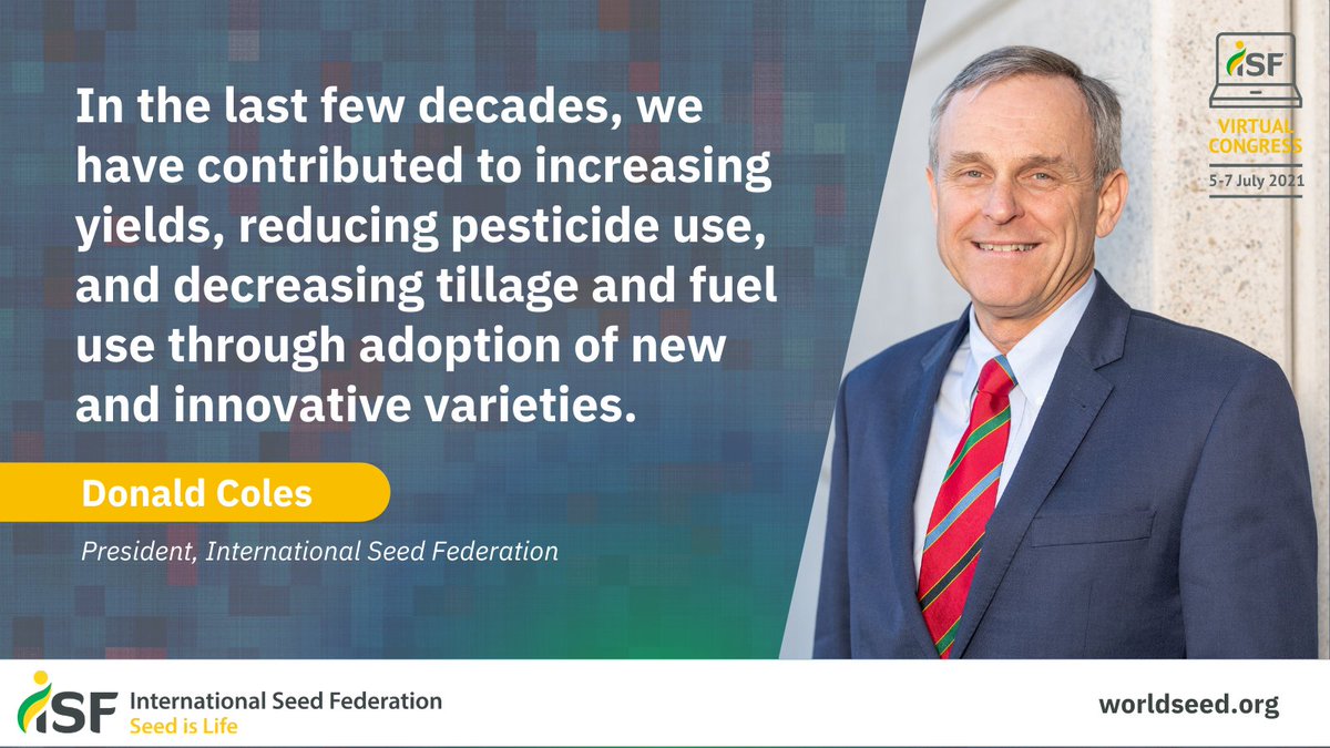 SeedFed's tweet image. In his opening speech at #ISFVirtual2021, ISF President Donald Coles cited the impact of the solutions offered by the #seedsector to addressing today&apos;s global challenges like #climatechange. Watch the Opening Ceremony on #ChannelWorldSeed: youtu.be/VoBKwso0ZNk
