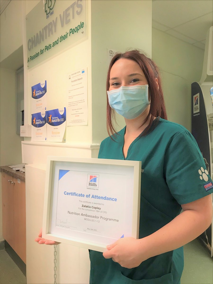 Congratulations to Head Nurse Megan Everett and RVN Zalatia Copley on completing your Hills Nutritional Ambassador Course.  Well done ladies!😀