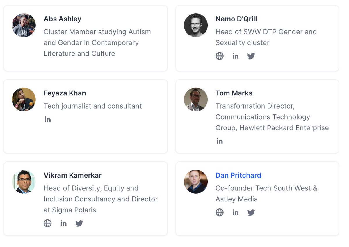 Looking forward to hosting <a href="/swwgender/">Gender and Sexuality Cluster (SWW DTP)</a>  
<a href="/SWWDTP/">SWWDTP</a> <a href="/TechSWofficial/">Tech South West</a> panel discussion at 10 today The Great Divide on Gender and Sexuality: Tech vs. Academia Sure to be fascinating - join us if you can! hopin.com/events/the-gre…