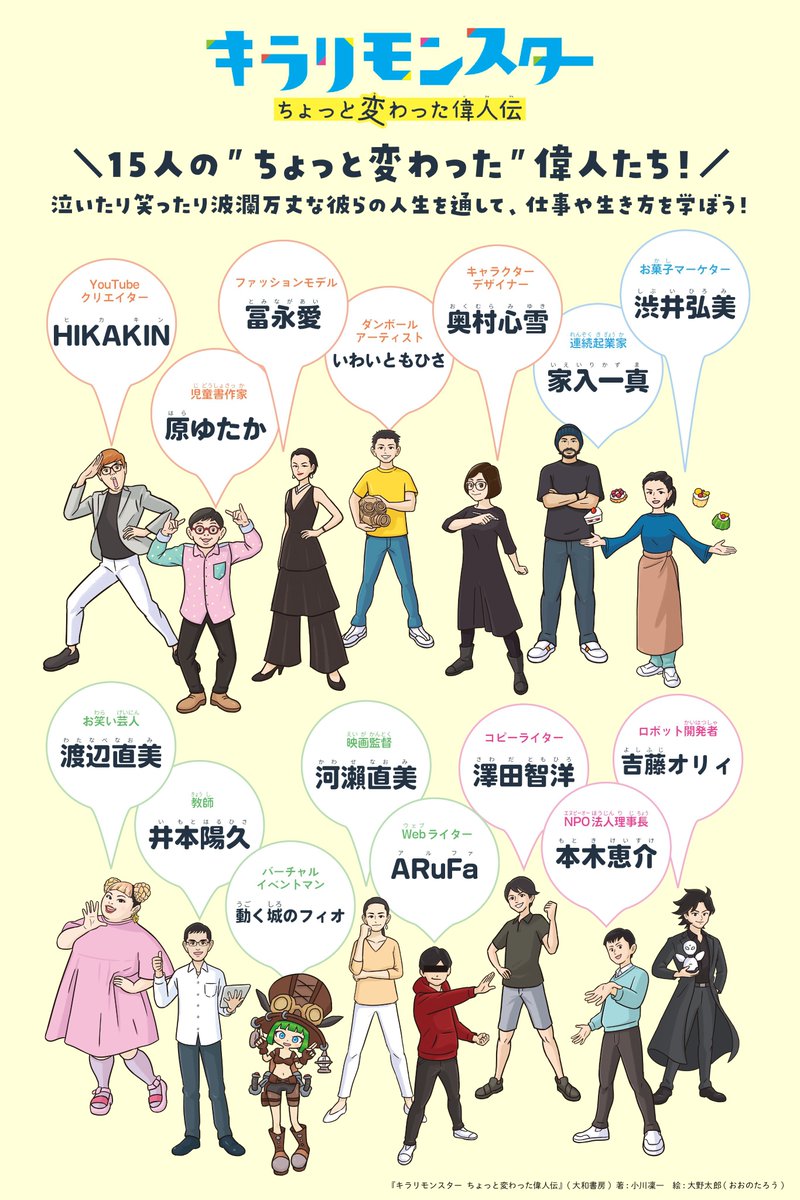 書籍 キラリモンスター ちょっと変わった偉人伝 公式 V Twitter 書籍 キラリモンスター ちょっと変わった偉人伝 今活躍する15人の ちょっと変わった 人生をご紹介 Youtube クリエイター Hikakin さん ファッションモデル 冨永愛 さん Web 書籍 キラリモンスター ちょっと変わった偉人伝 公式 V Twitter 書籍 キラリモンスター ちょっと変わった偉人伝 今活躍する15人の ちょっと変わった 人生をご紹介 Youtube クリエイター Hikakin さん ファッションモデル 冨永愛 さん Web