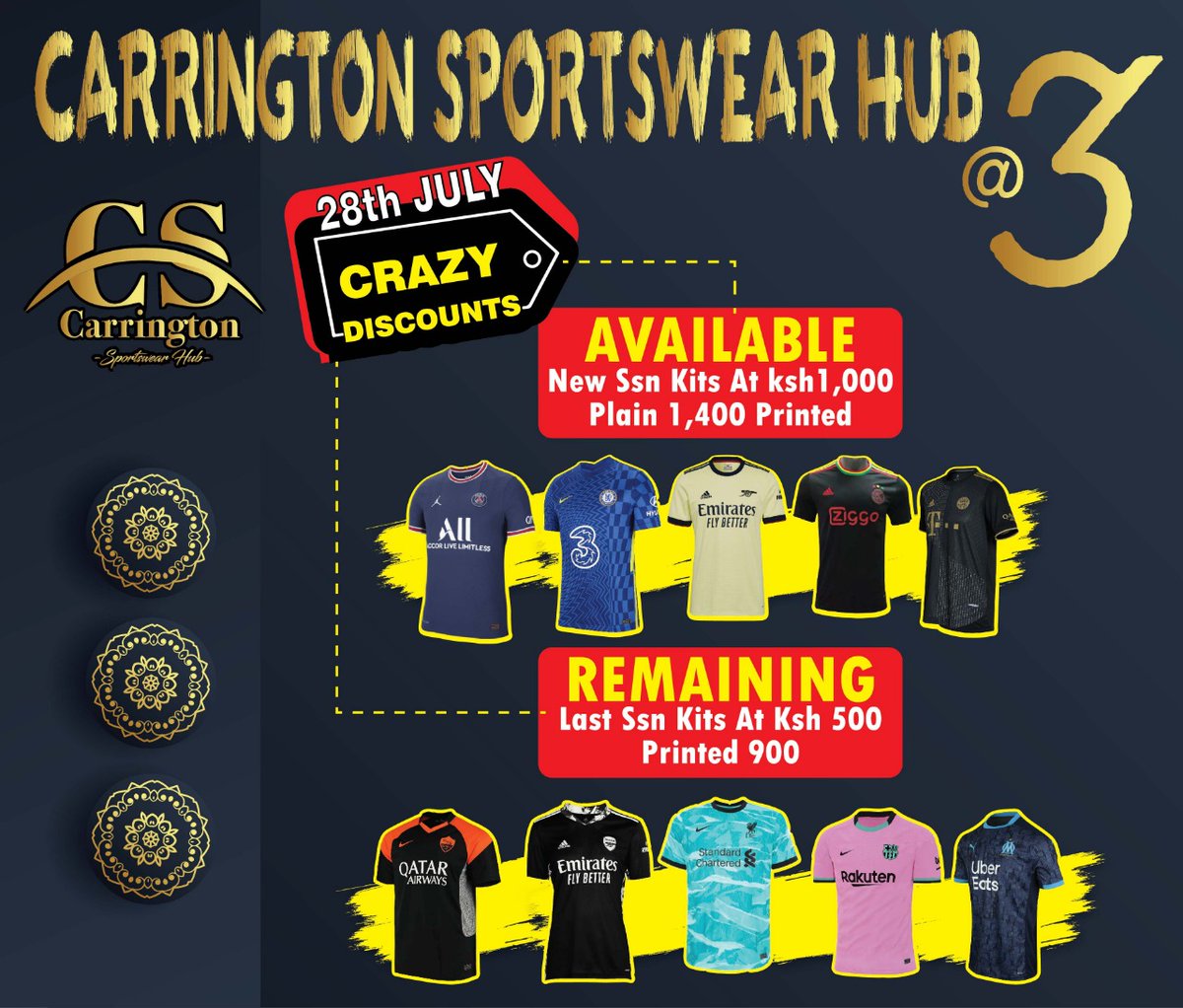 TOMORROW our not so little "baby" anymore CARRINGTON SPORTSWEAR HUB Turns 3.
Mixed feelings pretty much bcoz surviving &amp; expanding inthe midst of a pandemic was only by God's grace &amp; your incredible support. For that we've some Lil discount for you
VALID FOR ONLY TOMORROW 👇👇