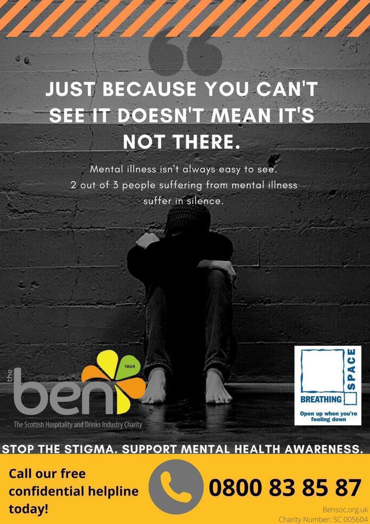 Please do not suffer in silence! 
Call our free helpline now on...

📲 0800 83 85 87

Please share with all of your friends, family and colleagues. #mentalhealthmatters #mentalhealthawareness #help #charity #scotland #care #wecanhelp #breathingspace