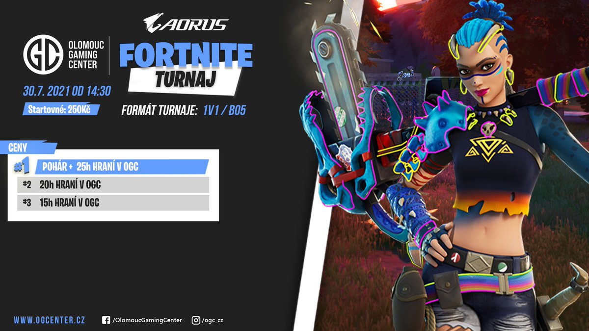 Je tu další FORTNITE turnaj v OGC 🥳🥳

Již tento pátek 30. 7. od 14:30 dojděte. Soupeřit se bude formátem 1v1 (BO5) 🤩

Více info najdete na našem webu ogcenter.cz 👊👊 #fornite #olomouc