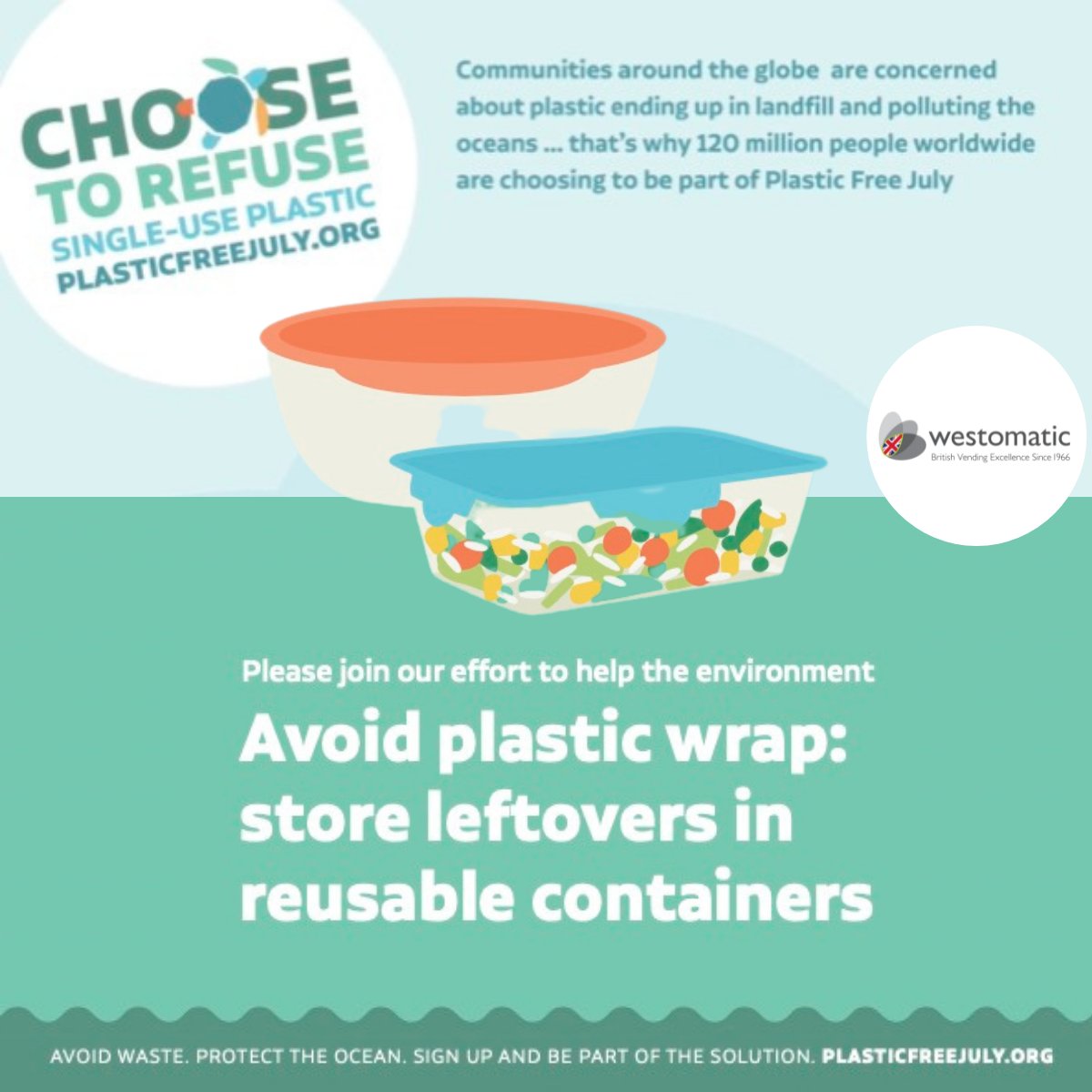 WestomaticUK's tweet photo. Avoid plastic wrap ♳
Store leftovers in reusable containers 🍱
.
.
.
#plasticfreejuly2021 #plasticfreestory #sustainability #plasticfree #TogetherForOurPlanet #EPUKforsustainability #Vending #EcoFriendly #love #nature #inspiration https://t.co/Kol12tPaeL