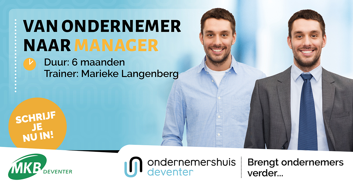 Je bent ondernemer geworden omdat je ondernemen geweldig vindt.  De zaken gaan zo goed dat je personeel hebt aangenomen. Nu moet jij leiding geven. Maar help! Hoe werkt dat, managen? Je leert het in de leergang “Van ondernemer naar manager”. ondernemershuis-deventer.nl/ondernemen/van…