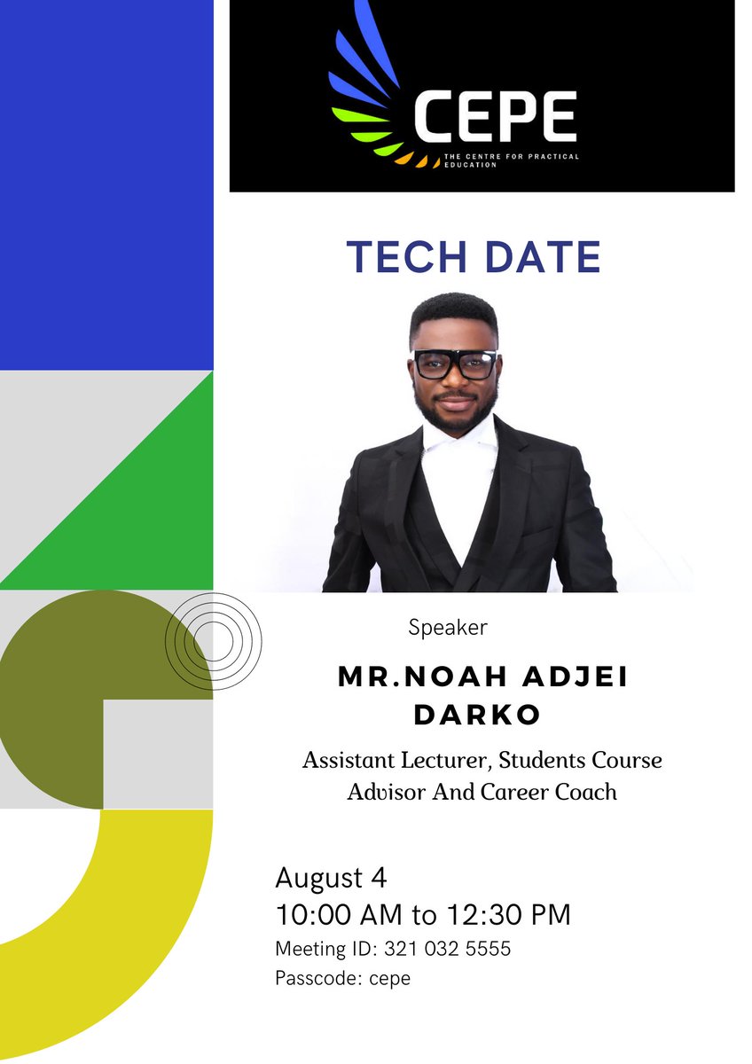 GYAMFIED's tweet photo. Join us this August to learn and understand the importance of Technology in this age and some challenges technology can solve to make the world a better place. 

Meeting details on the flyer below.💪🏻 #IOT #TECH #CEPE #PRACTICALEDUCATION https://t.co/Fz0lT2YsL9