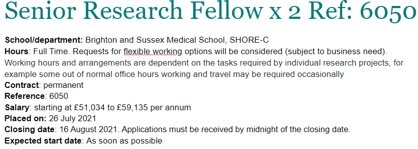 SHORE-C is delighted to announce 2 new Senior Research Fellow posts, come and join us in Brighton on some cutting edge psychosocial oncology research