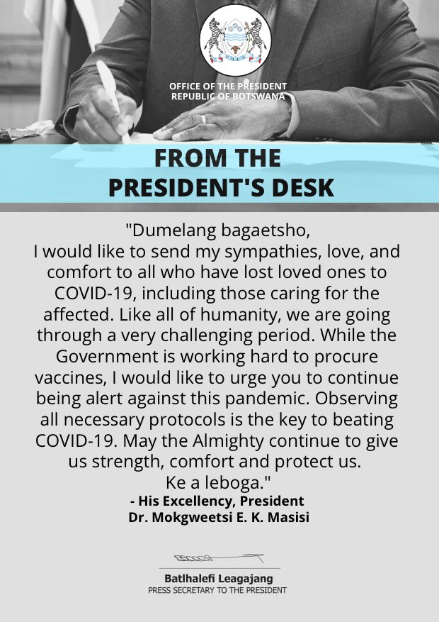 𝐌𝐄𝐒𝐒𝐀𝐆𝐄 𝐅𝐑𝐎𝐌 𝐇𝐈𝐒 𝐄𝐗𝐂𝐄𝐋𝐋𝐄𝐍𝐂𝐘

#WeCanBeatCovid19 🇧🇼
