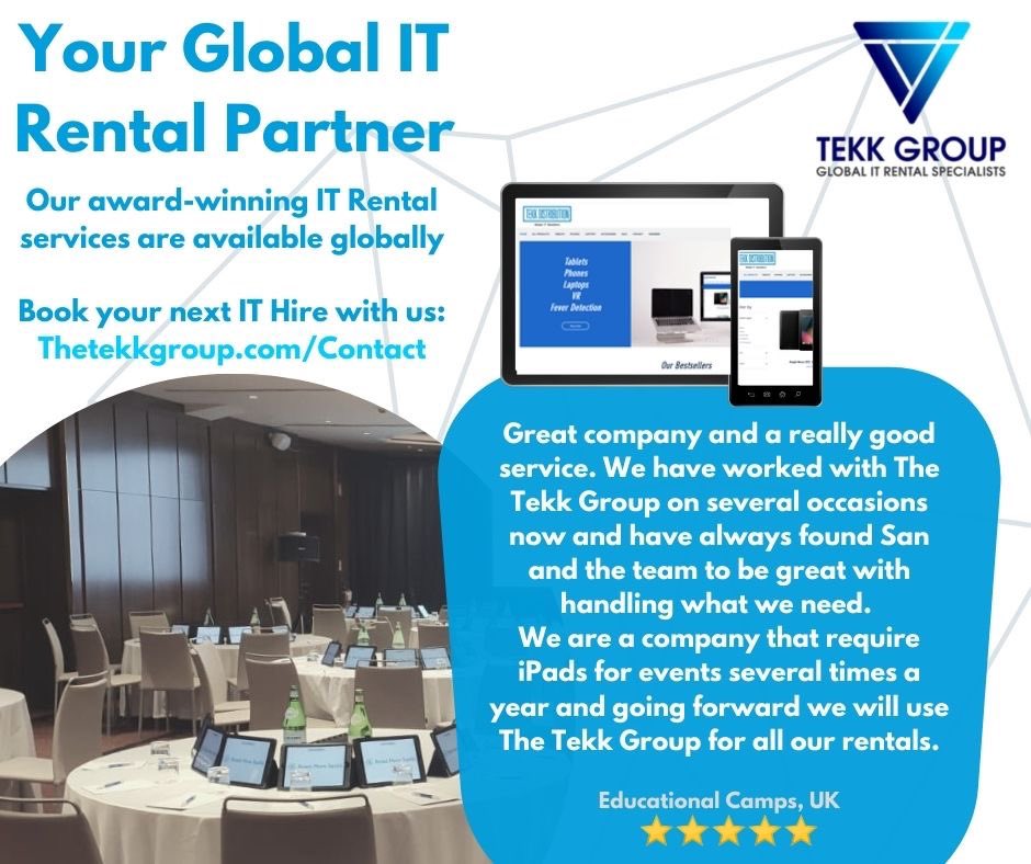 thetekkgroup's tweet photo. Let us be your Global IT Rental Partner and handle everything from creative technical solutions to logistics planning for your events. 

Get in touch with our team for more information about our services or visit https://t.co/F2r40A7NEi. #eventprofs #EventTech #LiveEvents https://t.co/yKdYW2uU77