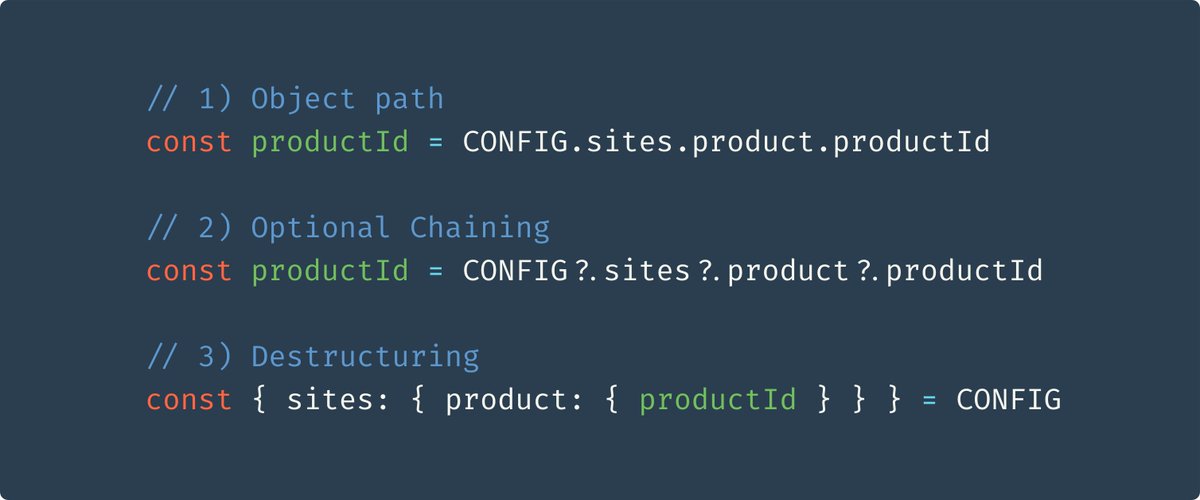 nucliweb's tweet photo. Which method do you prefer to get the productId from an object?

#JavaScript #JS #Frontend #Developer https://t.co/H7Ilp8BmGo