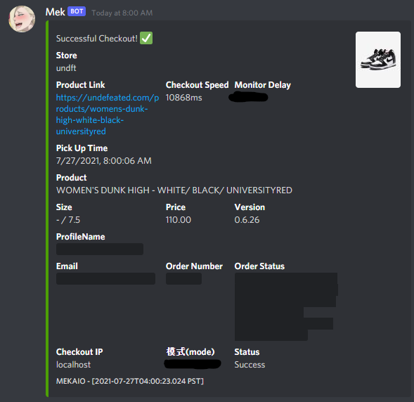 Levi_S3nP4i's tweet photo. 7 pairs, not bad but still not the best. S/O @Noble_AIO @wrathsoftware @MEKRobotics 

@StepBroACO 

Proxies:
@KermitProxies 
@Leafproxies 
@mushroomproxy https://t.co/2Z4seFBIV0