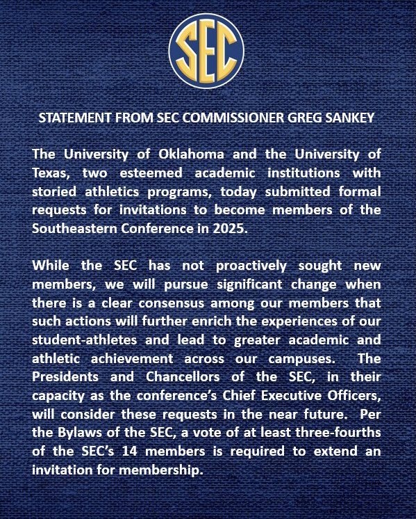 NEWS | Statement from @SEC Commissioner @GregSankey: