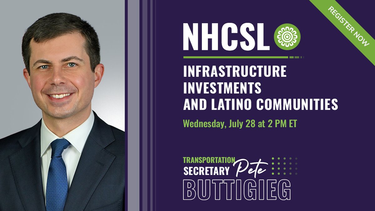 NHCSL - Nat’l Hispanic Caucus of State Legislators (@nhcsl) on Twitter photo How will the #Infrastructure Bill currently negotiated in Congress remedy the fact that our highways and other infrastructure was "built on racism" designed to keep #Hispanics and #POC down?
Join us for a conversation with <a href="/SecretaryPete/">Secretary Pete Buttigieg</a>.
REGISTER NOW: nhcsl.org/policy2021/reg… How will the #Infrastructure Bill currently negotiated in Congress remedy the fact that our highways and other infrastructure was "built on racism" designed to keep #Hispanics and #POC down?
Join us for a conversation with <a href="/SecretaryPete/">Secretary Pete Buttigieg</a>.
REGISTER NOW: nhcsl.org/policy2021/reg…