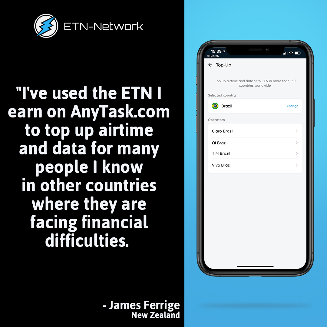 electroneum's tweet photo. It's simple to send airtime and data using the #ETNApp!
The ETN App allows its users to spend #ETN on mobile airtime and data from all over the world. Have you topped up yet?

#Electroneum #global #crypto #business #mobiletopup #ETN_Network #blockchain https://t.co/cgS9qsDrUV