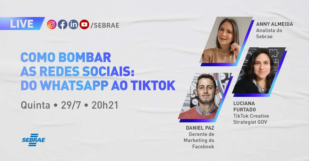 sebrae's tweet photo. 📲As redes sociais podem ser excelentes ferramentas para o seu negócio alcançar clientes de forma rápida e eficaz. Quer descobrir como? Então, não perca a Live Sebrae desta quinta-feira, 29/7, às 20h21.#LiveSebrae #RedesSociais #PequenosNegócios https://t.co/UsK4XqwWRG
