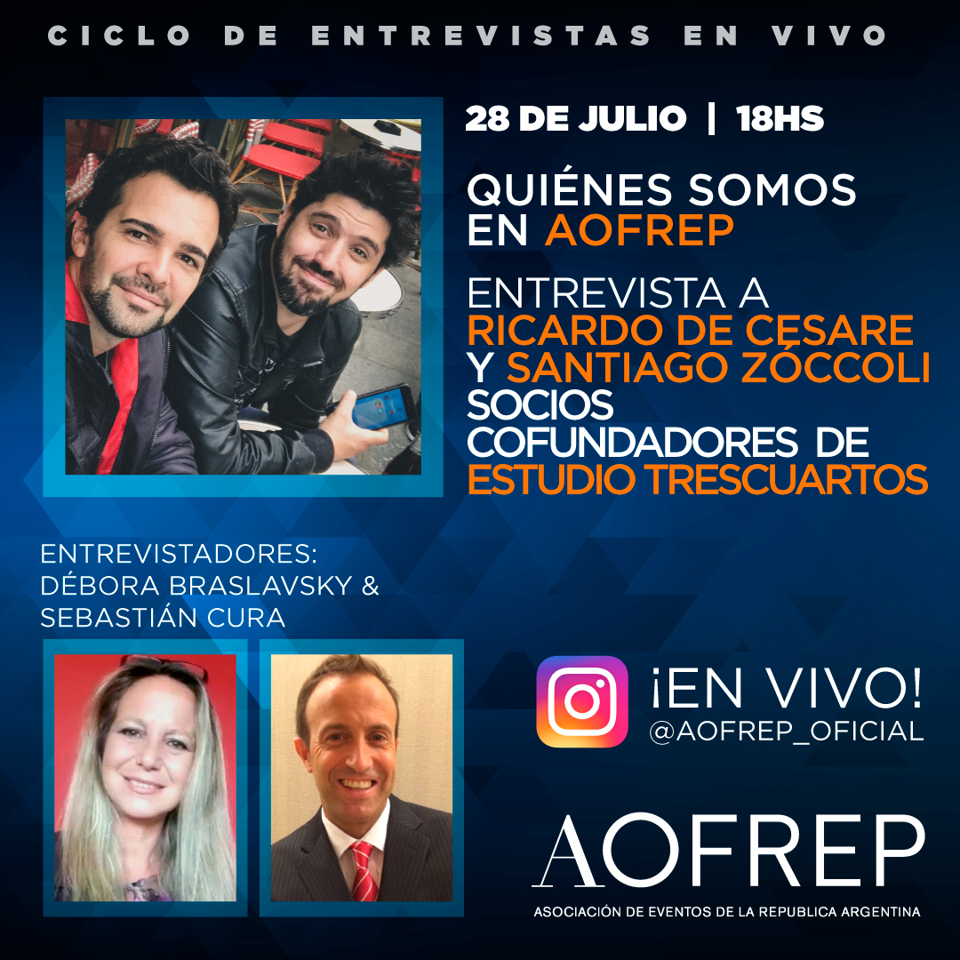 AOFREP's tweet image. Mañana a las 18hs, Débora Braslavsky y Sebastián Cura conversarán con Ricardo De Cesare y Santiago Zóccoli, socios cofundadores de Estudio TresCuartos, en vivo en nuestra cuenta de Instagram: instagram.com/aofrep_oficial/
