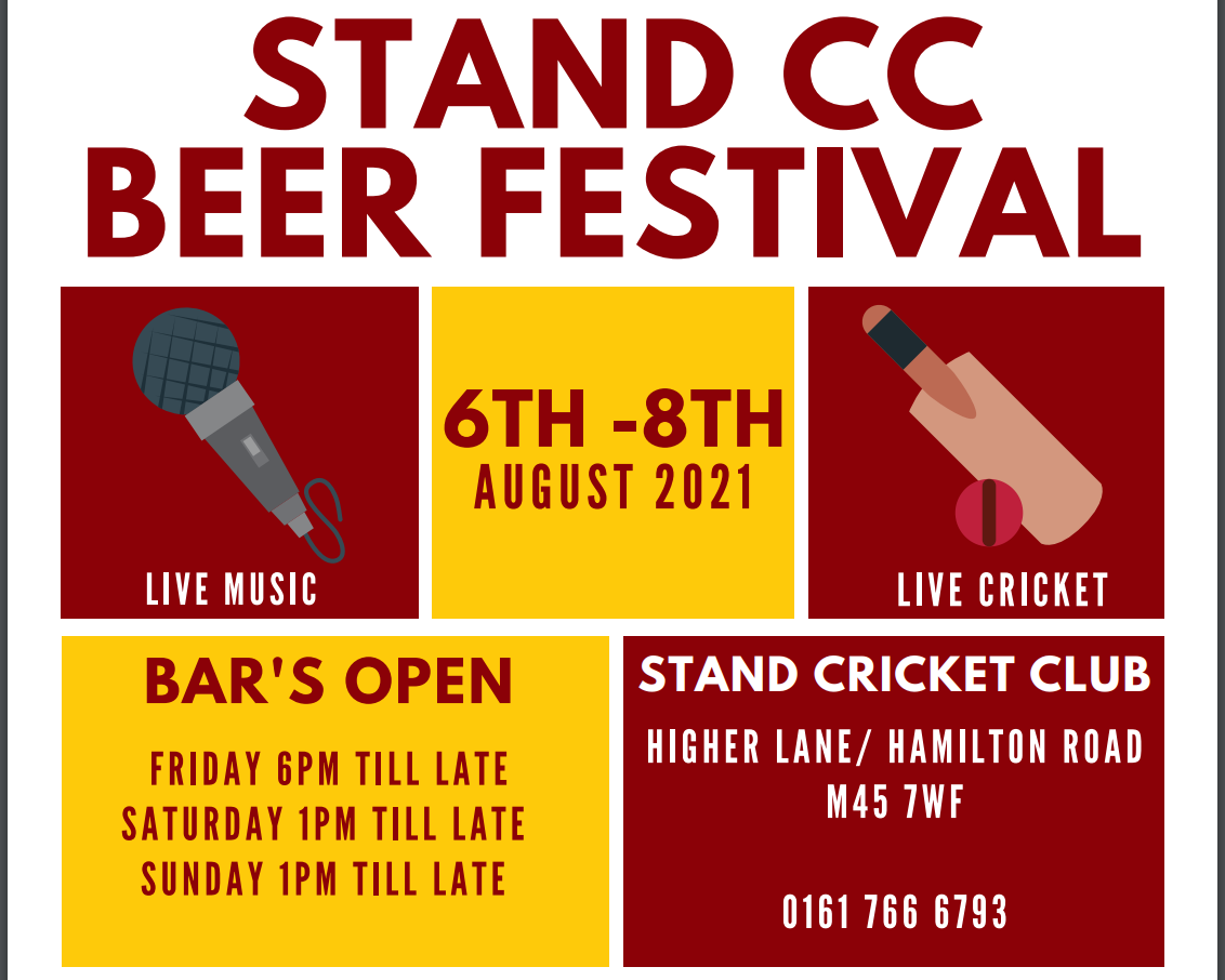 📢Beer Festival August 6th-8th📢
Join us for our annual beer festival Friday August 6th - Sunday August 8th, everyone welcome!

- Live music 🎤
- Craft / keg / bottled beers 
- Cricket Sat vs <a href="/DentonWestCC/">Denton West CC</a> &amp; Sun vs <a href="/SwintonMoorside/">Swinton Moorside CC</a> 

Like, share and follow!
