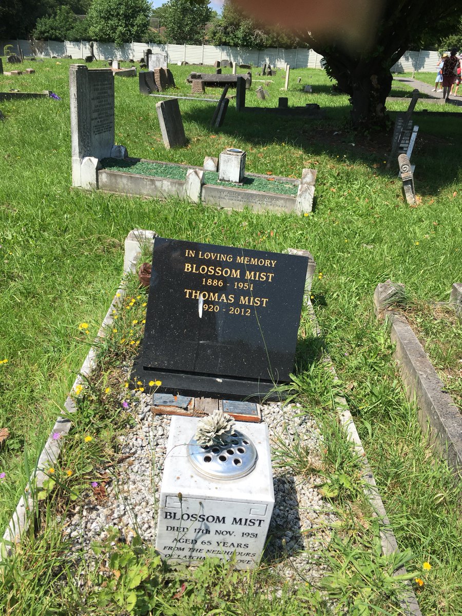 You find great character names, unusual yet credible, in graveyards. This is Blossom Mist in Streatham Cemetery #Tooting. Obviously a popular lady whose neighbours in Latchmere Grove bought a flower vase for her grave. #AmWriting #CreativeWriting #StreathamCemetery <a href="/FOSC_Tooting/">Friends of Streatham Cemetery</a>