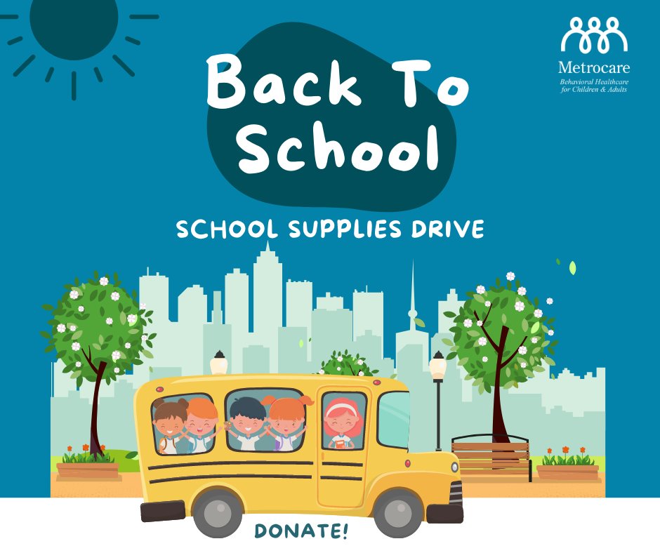 Metrocare's tweet photo. Fill a backpack full of school supplies &amp; help our kids get ready for school! You can drop off a backpack [see details at link below] or donate cash here: https://t.co/aHFc1iGfv8.

Accepting donations for 1 more week! #mentalhealth #ourkidsourfuture #youmakeadifference https://t.co/Wc7ibBiahq