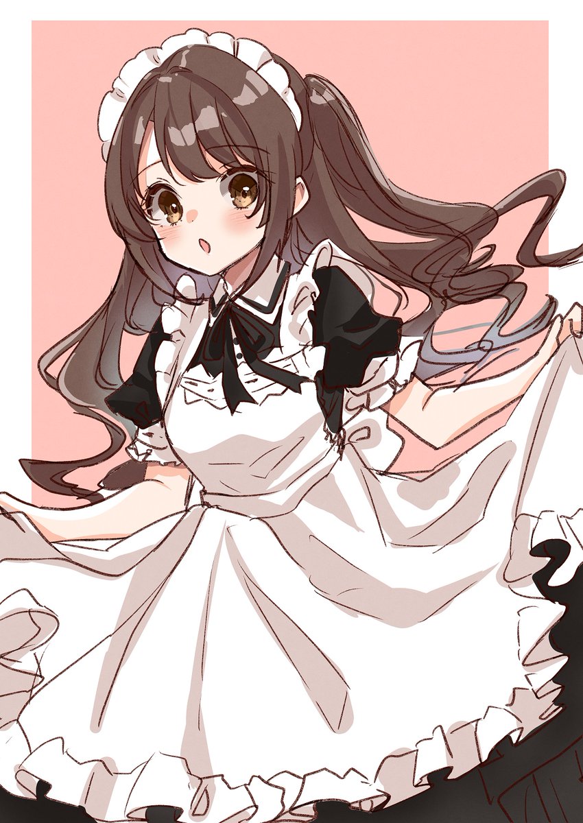 shimamura uzuki 1girl maid solo maid headdress apron brown hair long hair  illustration images