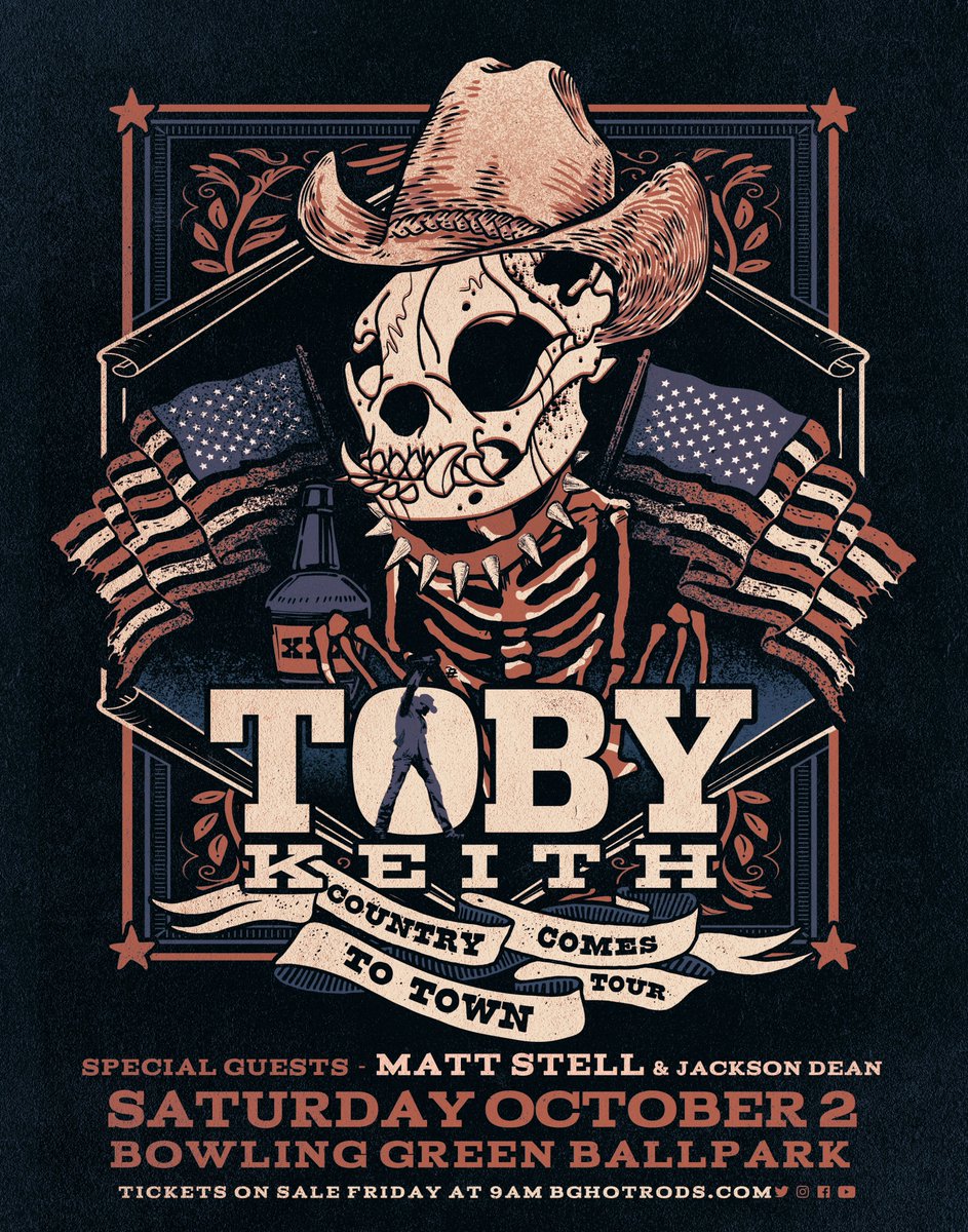 Toby Keith and the Country Comes to Town Tour is coming to Bowling Green Ballpark on October 2nd! 

Tickets go on sale Friday at 9am CST.