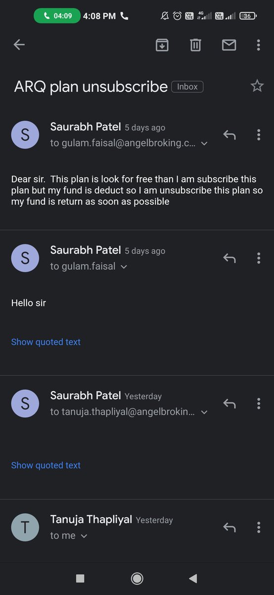 5 day before I am complaint for money deduct but no reply I am calling angel broking now my call cut my problem solve