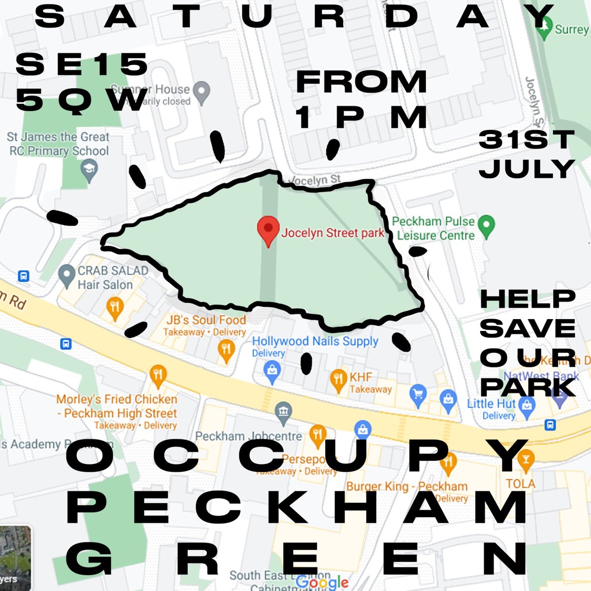 Never Forget (@peckham_green) on Twitter photo Saturday 1pm. NO to building on our public parks and greenspaces, NO to fake consultations, NO to rigged planning permissions. OCCUPY PECKHAM GREEN. Sumner Road off Peckham High Street near SE15 5QW. <a href="/peckhamsoul/">PeckhamSoul</a> <a href="/PeckhamBusiness/">PECKHAM SEfifteen</a> @XRSouthwark Saturday 1pm. NO to building on our public parks and greenspaces, NO to fake consultations, NO to rigged planning permissions. OCCUPY PECKHAM GREEN. Sumner Road off Peckham High Street near SE15 5QW. <a href="/peckhamsoul/">PeckhamSoul</a> <a href="/PeckhamBusiness/">PECKHAM SEfifteen</a> @XRSouthwark