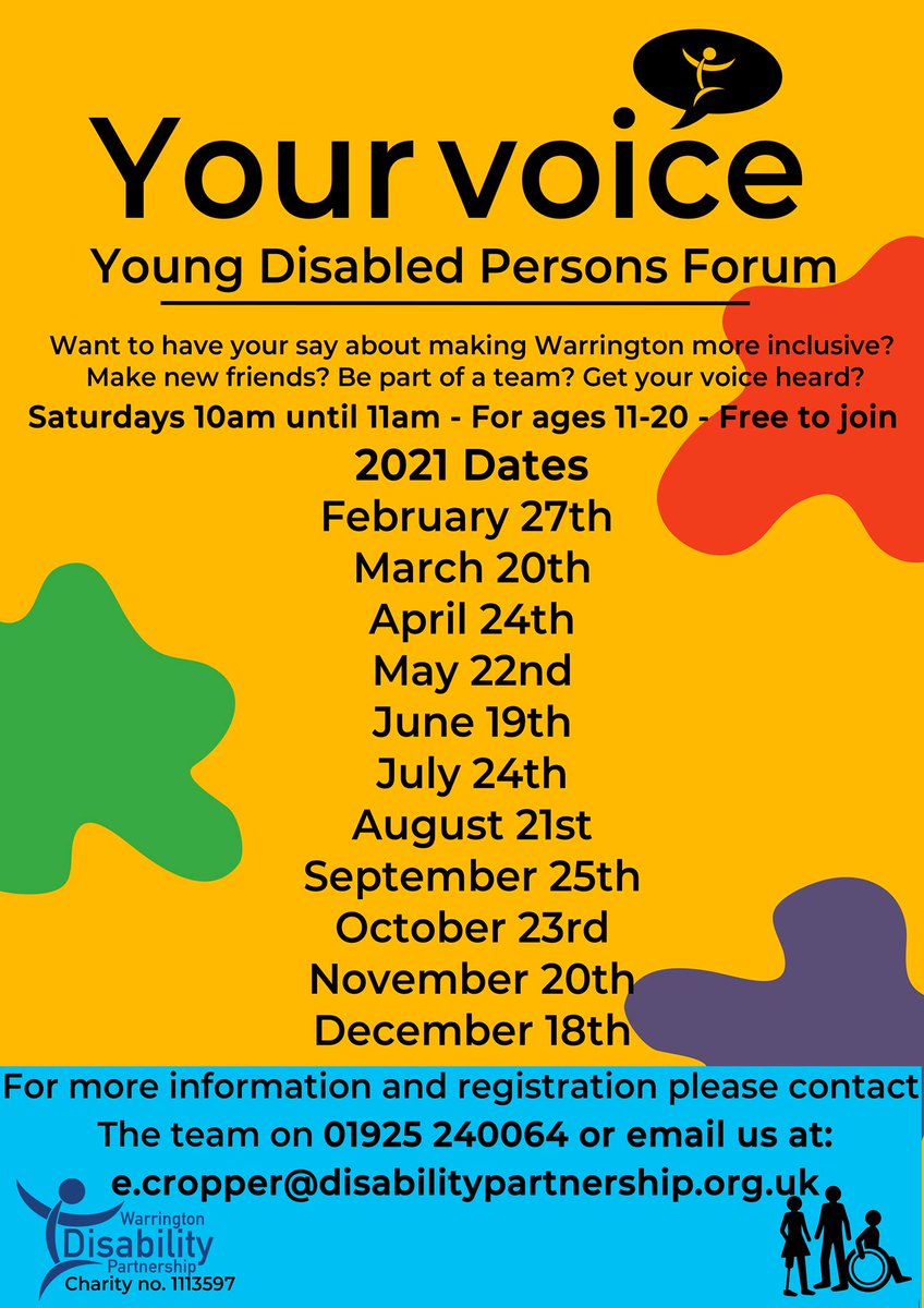 WDPcomms's tweet photo. Our next Your Voice session is Saturday 21st August via Zoom from 10am-11am, Free to join for ages 11-20

For more Information and registration please contact the team on 01925 240064 or email yourvoice@disabilitypartnership.org.uk https://t.co/O6s3A1FejD